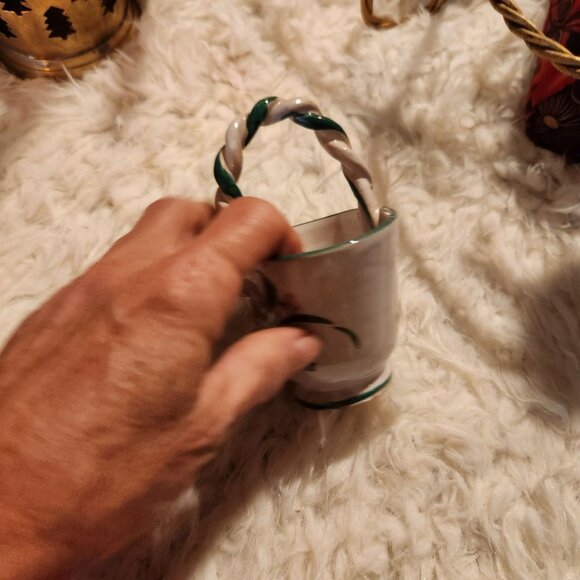 Ceramic Hand-Painted Italian Twisted Handle Trinket cup 5"x4.5" - Picture 3 of 5